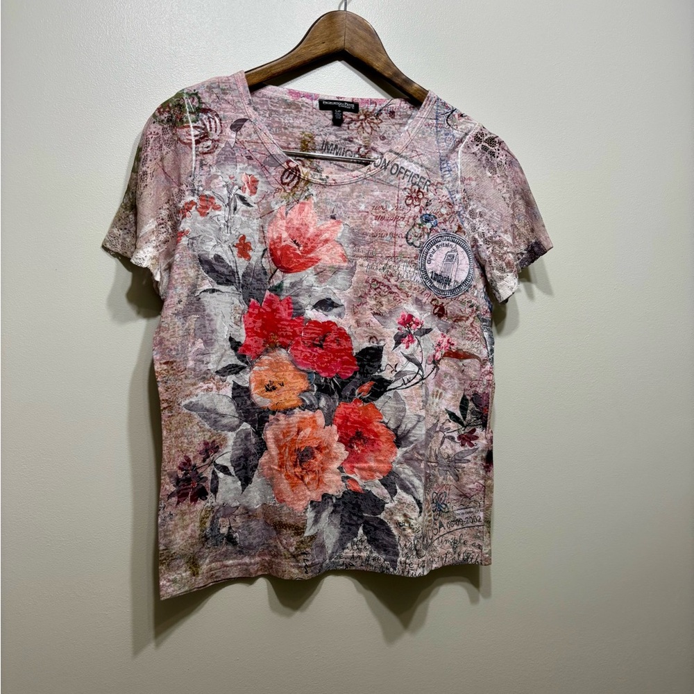 ✨$8 CLEAR-OUT✨ Conrad C Collection Vintage Lace Floral Tee Shirt Top Pink
